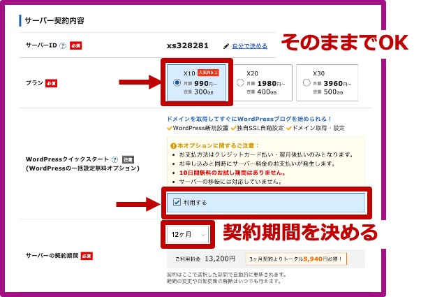 エックスサーバーお申し込み_サーバー内容